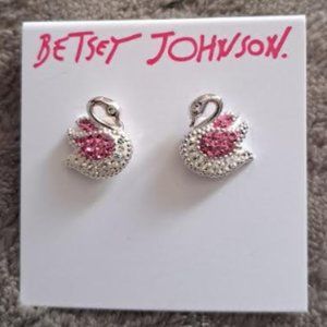 NEW BETSEY JOHNSON Crystal Swan Pierced Earrings
